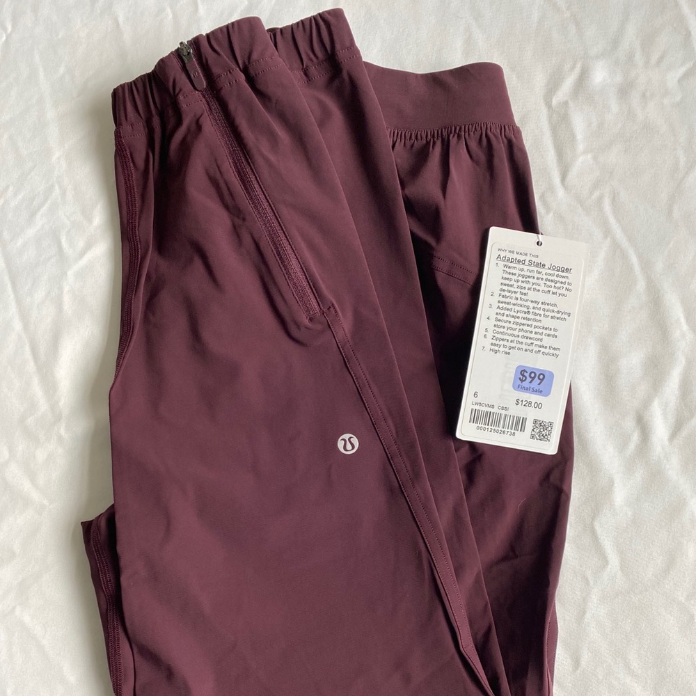 NWT Lululemon Adapted State Jogger Size 6 Cassis